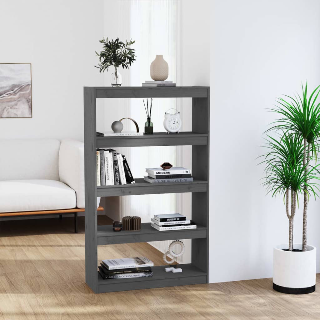 vidaXL Kirjahylly/tilanjakaja harmaa 80x30x135,5 cm täysi mänty