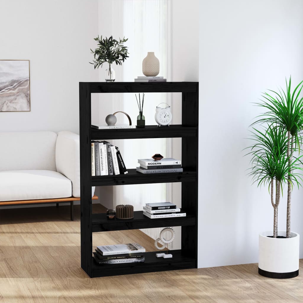 vidaXL Kirjahylly/tilanjakaja musta 80x30x135,5 cm täysi mänty