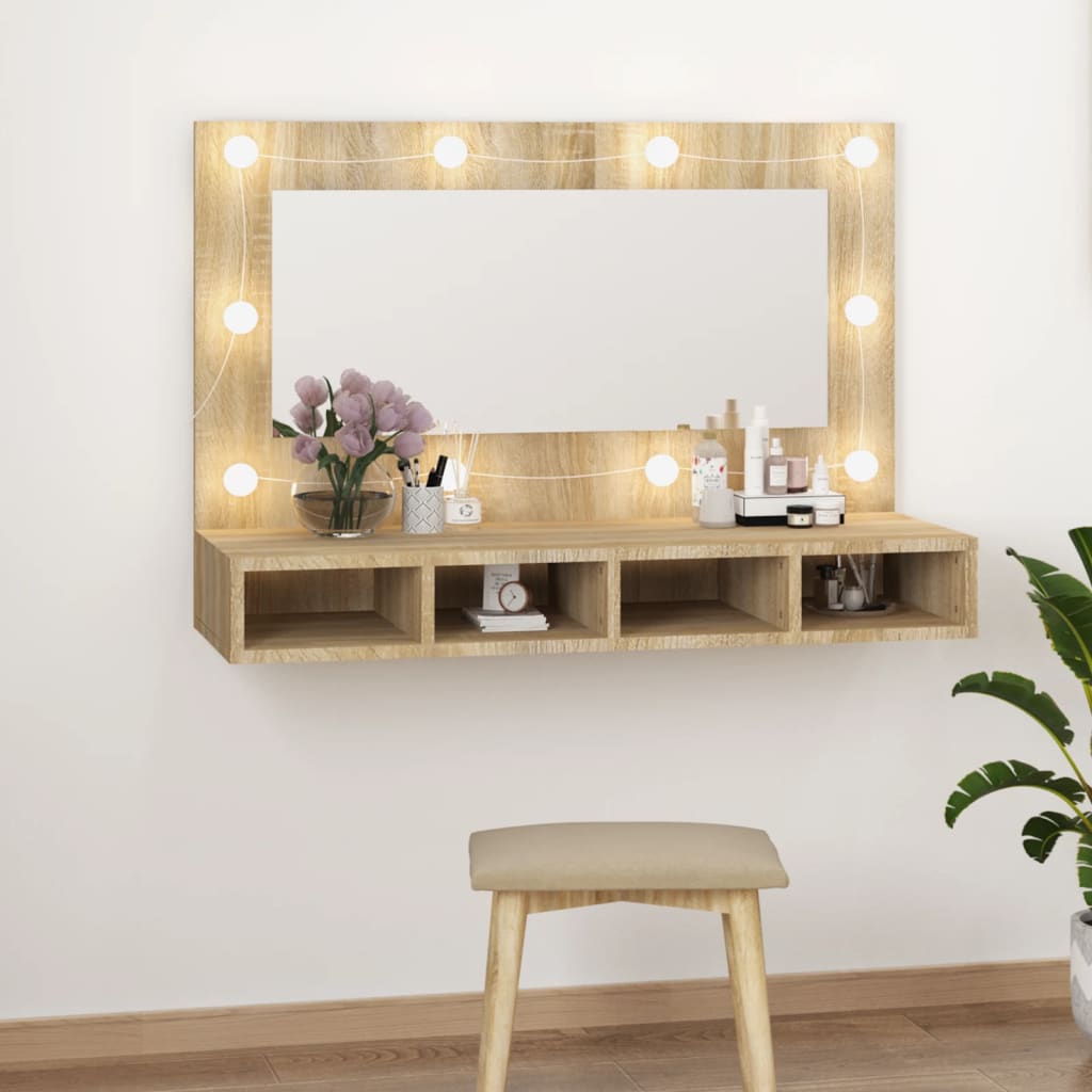 vidaXL Peilikaappi LED-valoilla Sonoma-tammi 90x31,5x62 cm