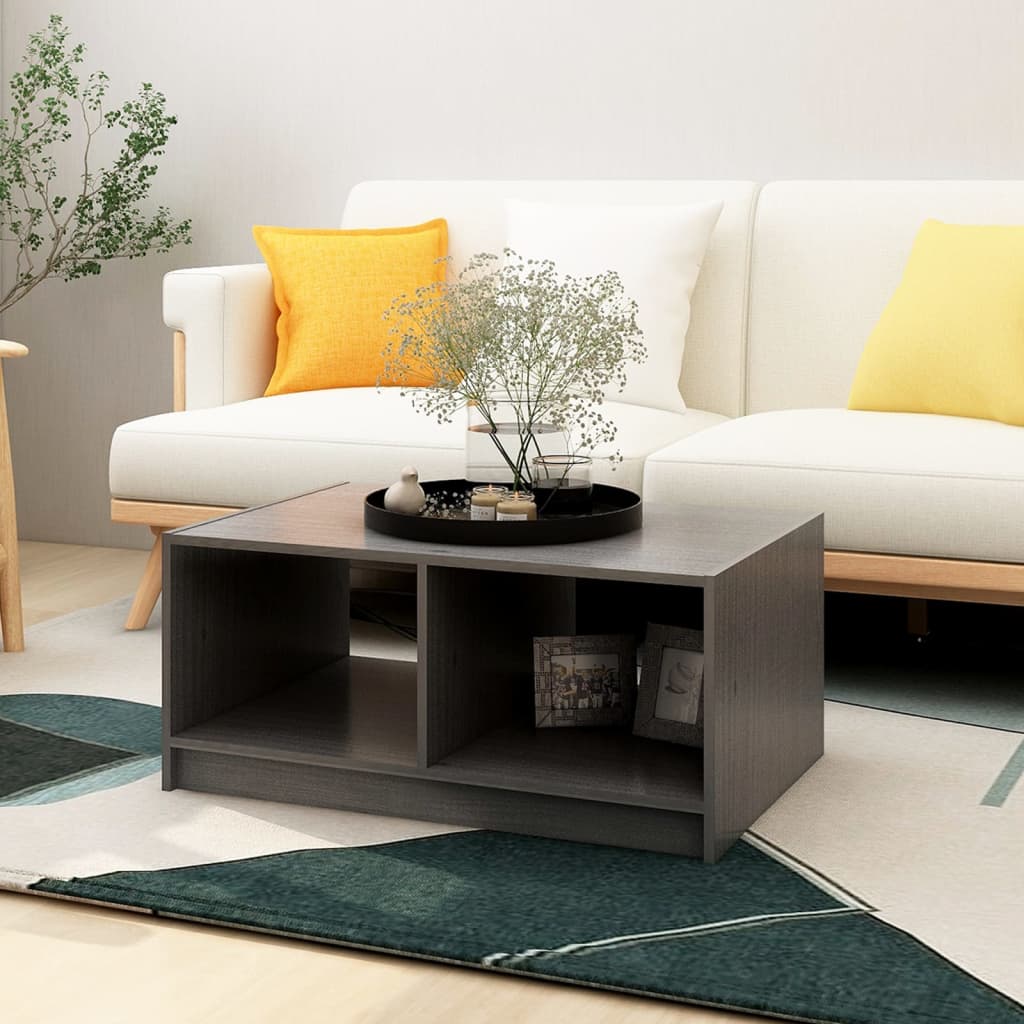 vidaXL Sohvapöytä harmaa 75x50x33,5 cm täysi mänty