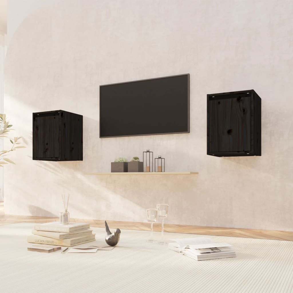 vidaXL Seinäkaapit 2 kpl musta 30x30x40 cm täysi mänty