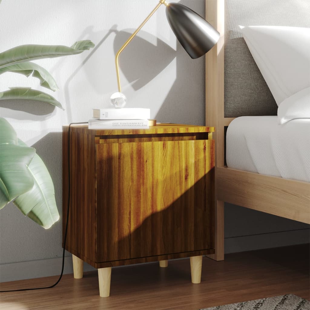 vidaXL Yöpöydät täyspuujaloilla 2 kpl savu tammi 40x30x50 cm
