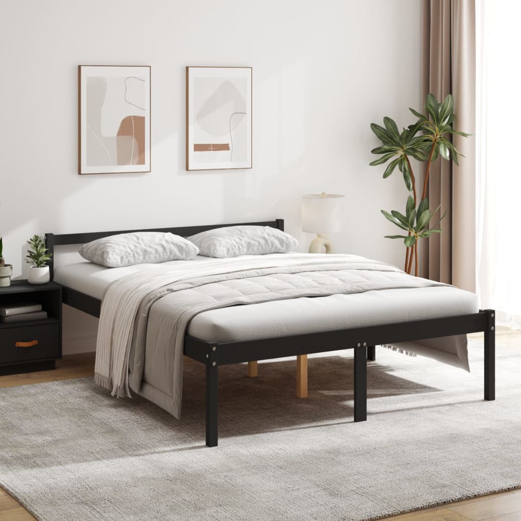 vidaXL Vanhusten sänky musta 150x200 cm King Size täysi mänty