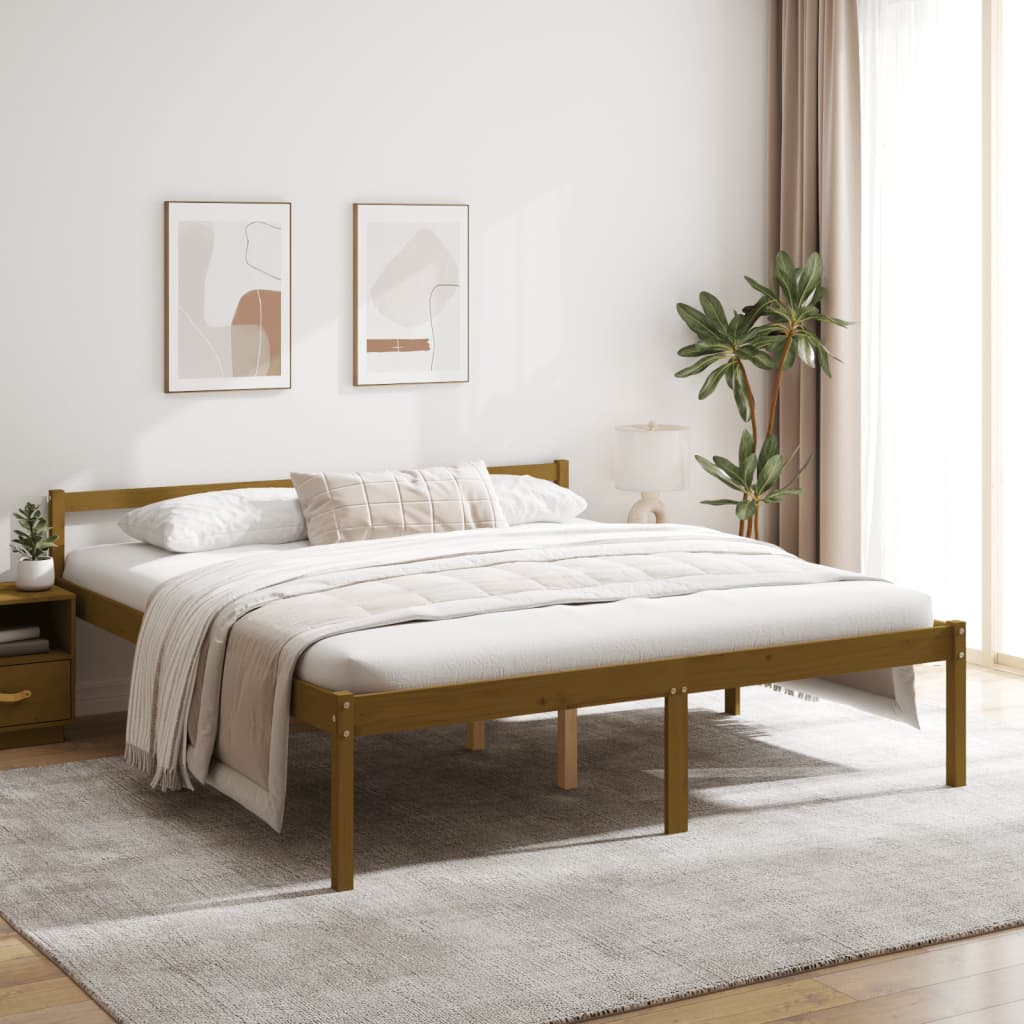 vidaXL Vanhusten sänky hunajanruskea 200x200 cm täysi mänty