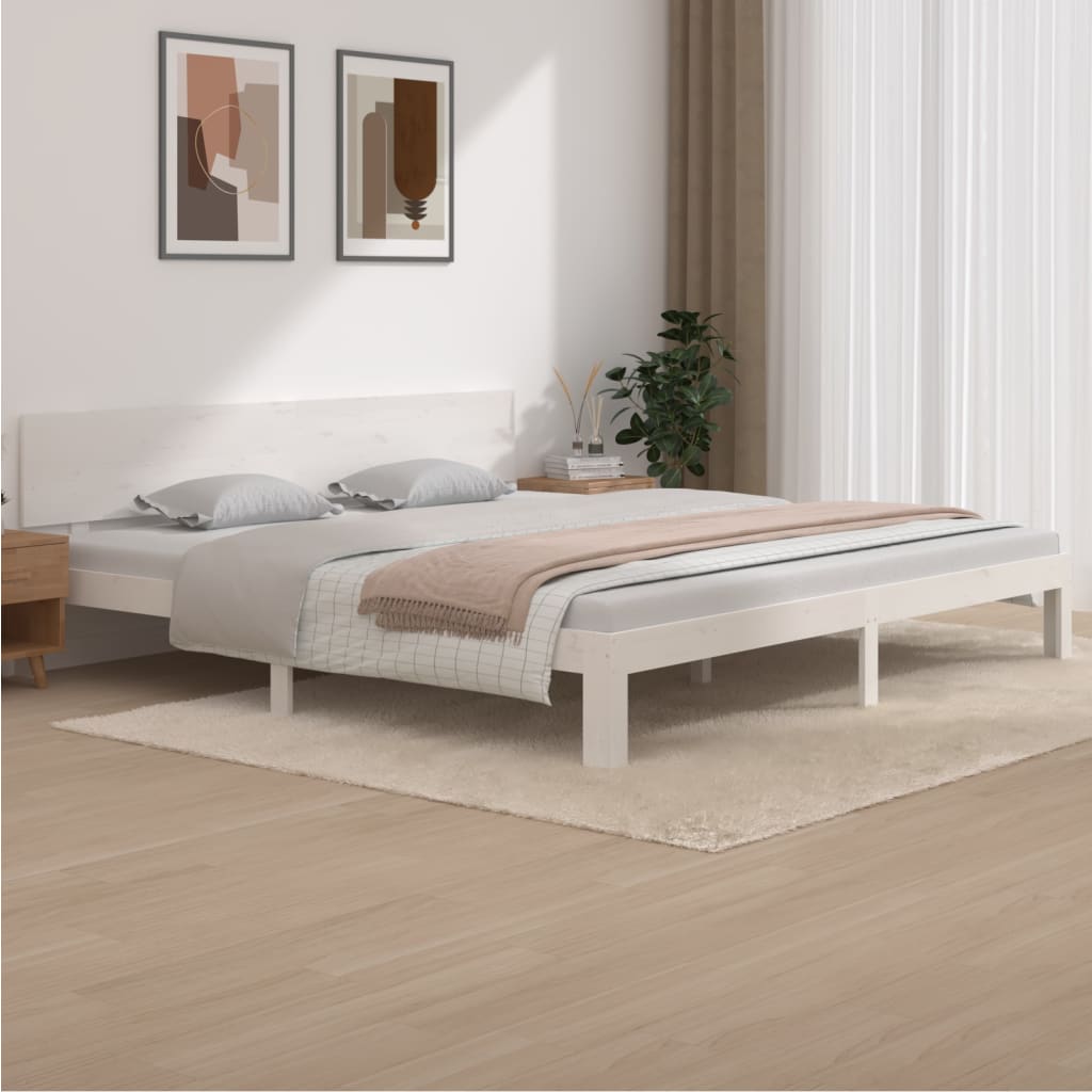 vidaXL Sängynrunko valkoinen täysi mänty 200 x 200 cm