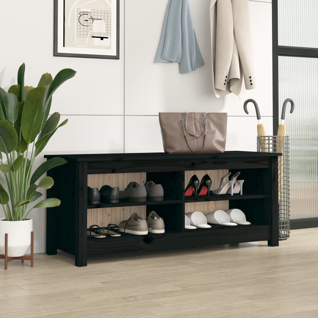 vidaXL Kenkäpenkki musta 110x38x45,5 cm täysi mänty