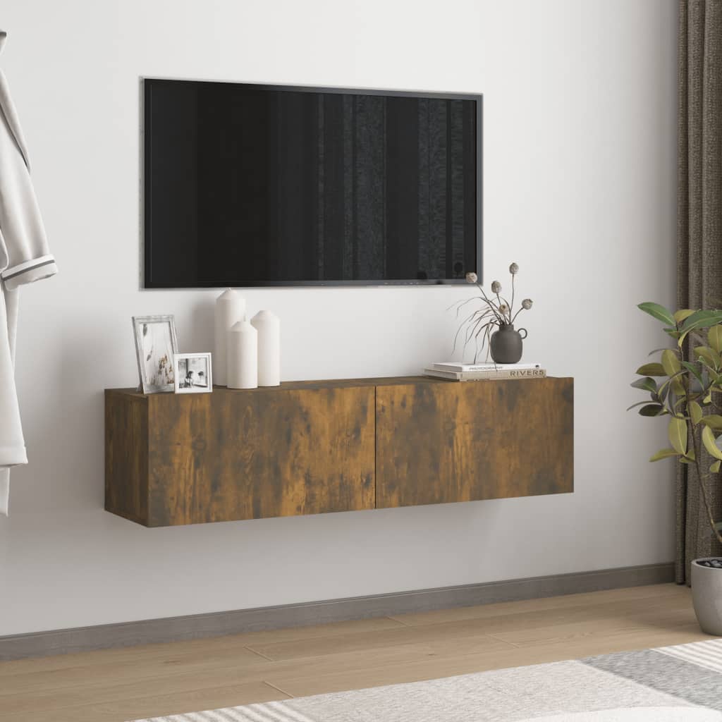 vidaXL TV-seinäkaappi savutammi 120x30x30 cm tekninen puu
