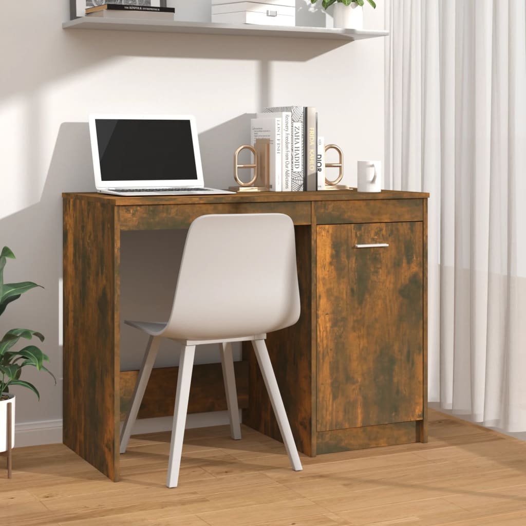 vidaXL Työpöytä savutammi 100x50x76 cm tekninen puu