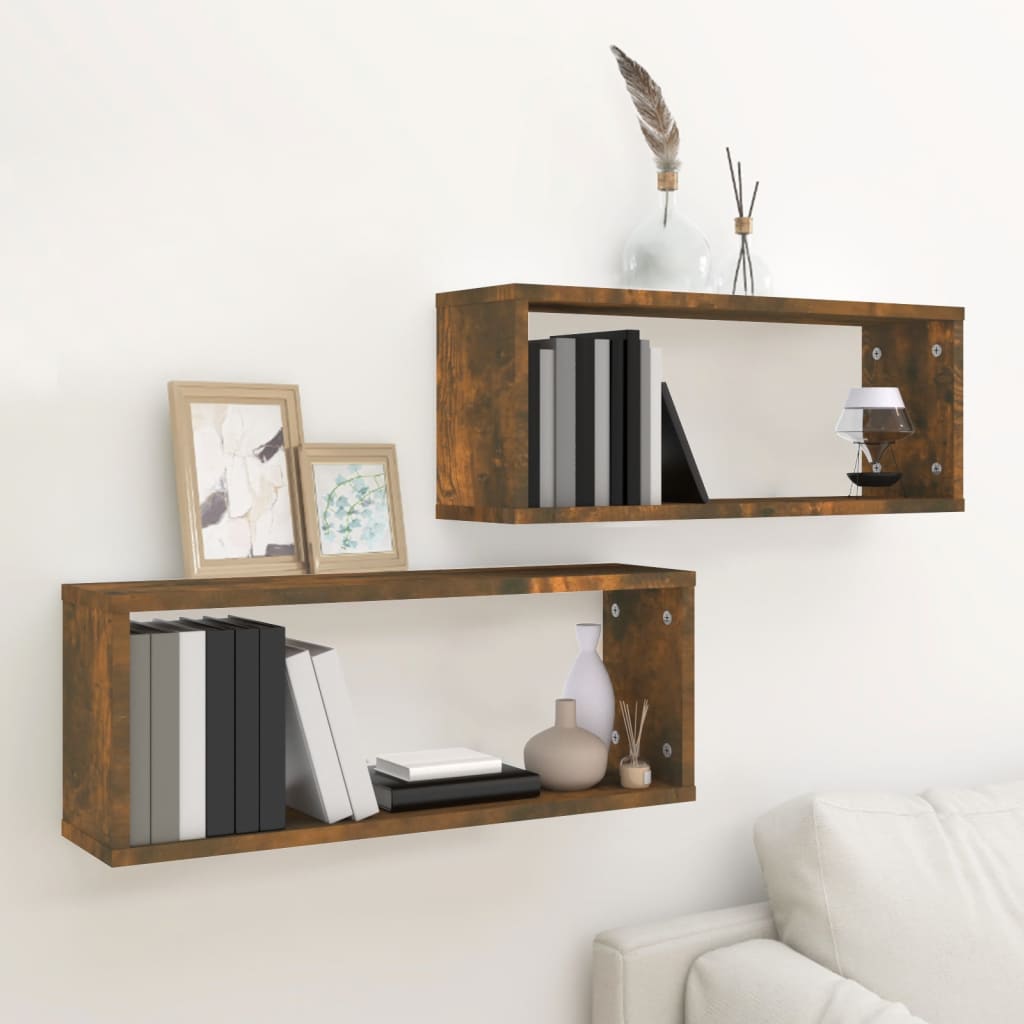 vidaXL Seinäkuutiohyllyt 2 kpl savutammi 60x15x23 cm tekninen puu