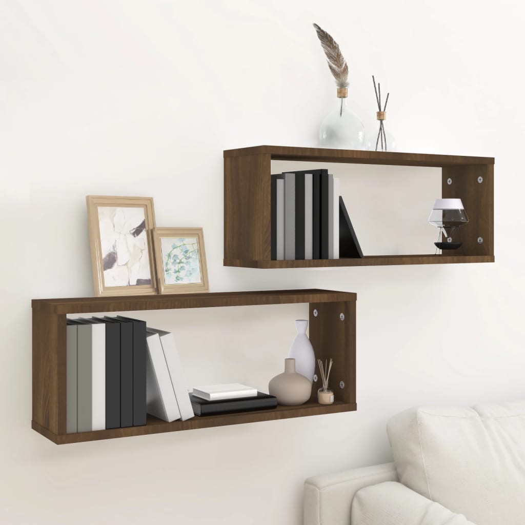vidaXL Seinäkuutiohyllyt 2 kpl ruskea tammi 60x15x23 cm tekninen puu