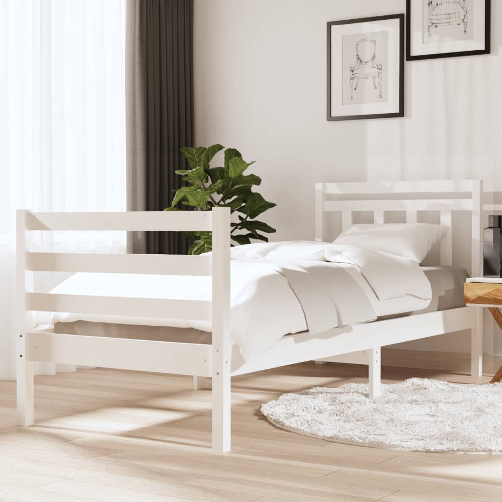 vidaXL Sängynrunko valkoinen 90x190 cm Single täysi puu