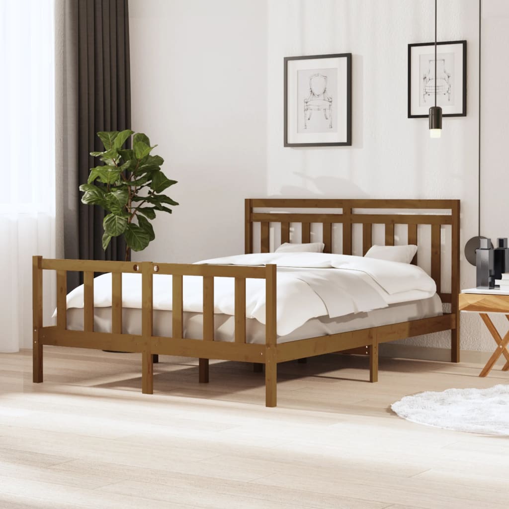 vidaXL Sängynrunko hunajanruskea 150x200 cm King Size täysi puu