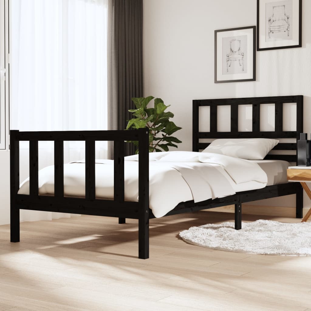 vidaXL Sängynrunko musta täysi puu 100x200 cm