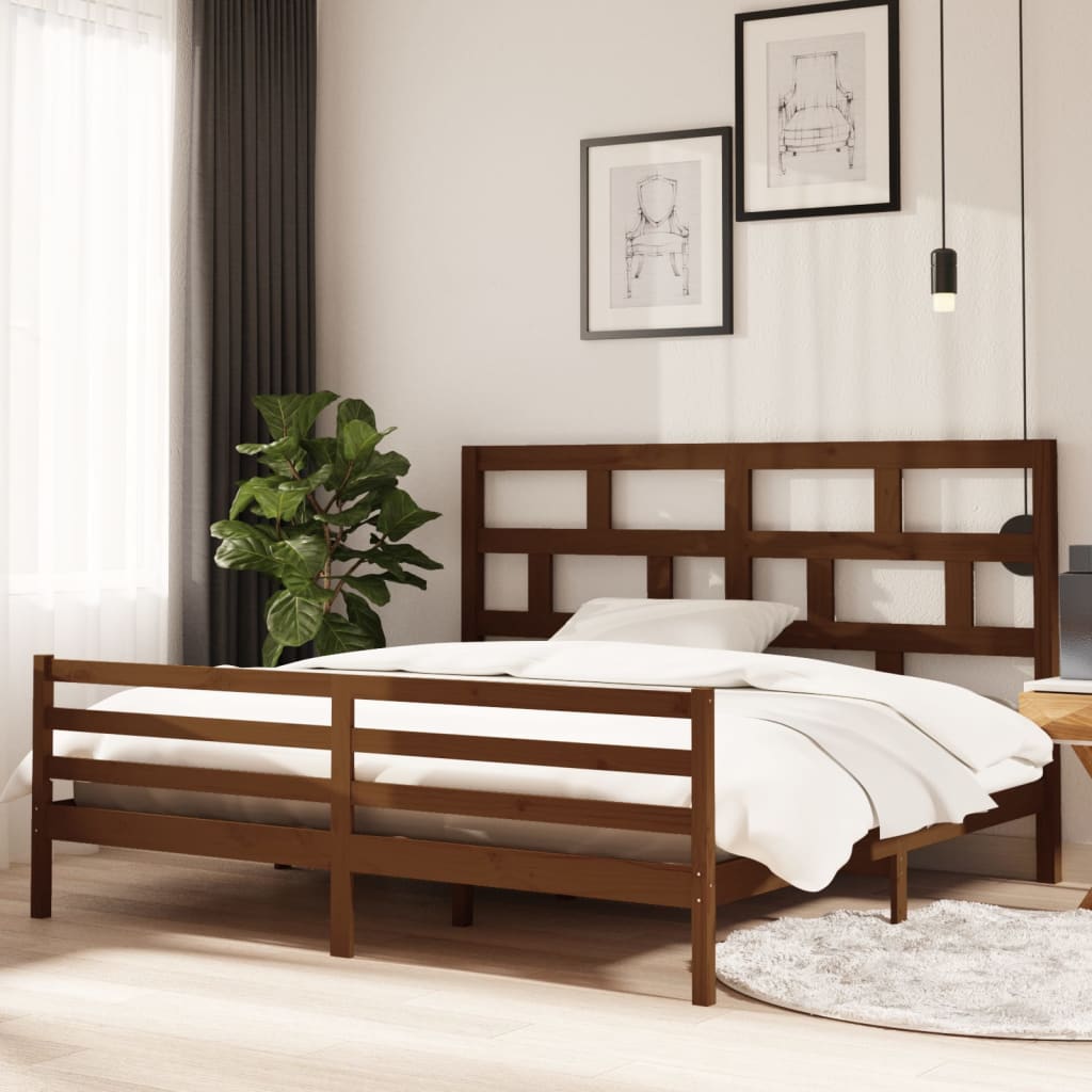 vidaXL Sängynrunko hunajanruskea täysi mänty 200x200 cm
