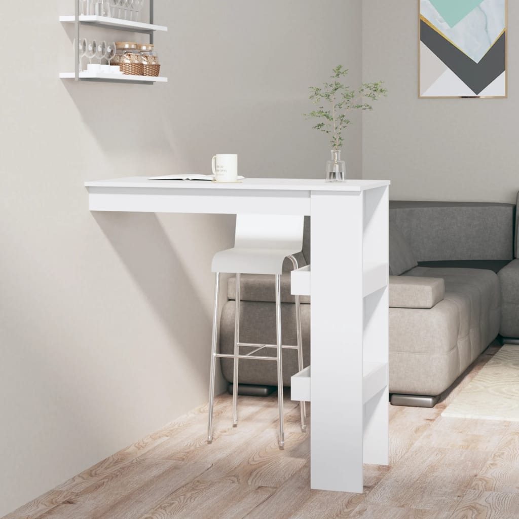 vidaXL Seinäkiinnitettävä baaripöytä valk. 102x45x103,5cm tekninen puu