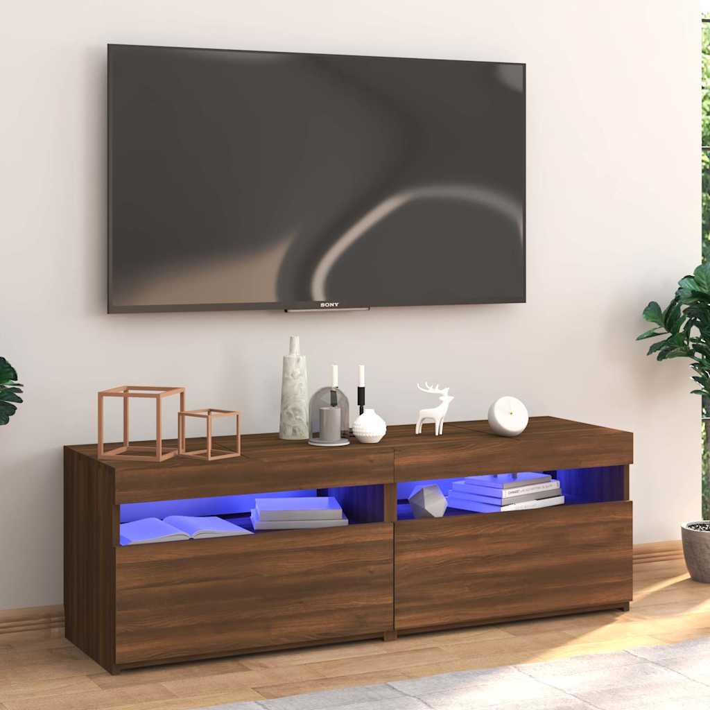 vidaXL TV-taso LED-valoilla ruskea tammi 120x35x40 cm