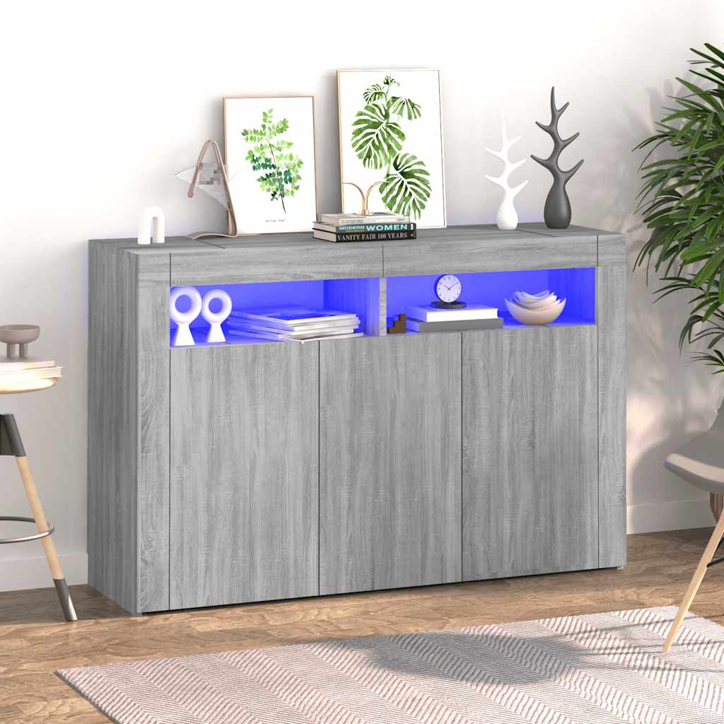 vidaXL Senkki LED-valoilla harmaa Sonoma 115,5x30x75 cm
