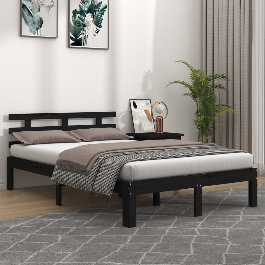vidaXL Sängynrunko musta täysi mänty 150x200 cm King Size