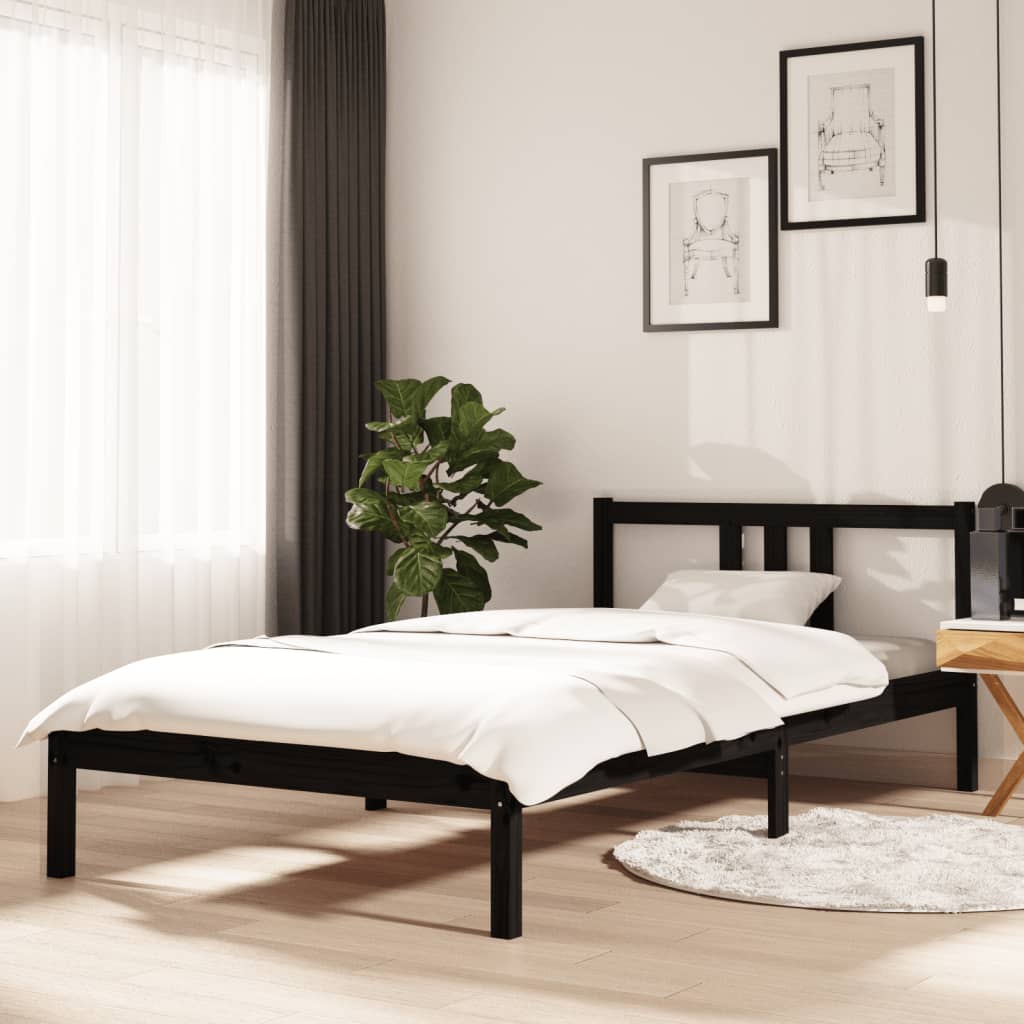 vidaXL Sängynrunko musta täysi puu 100x200 cm