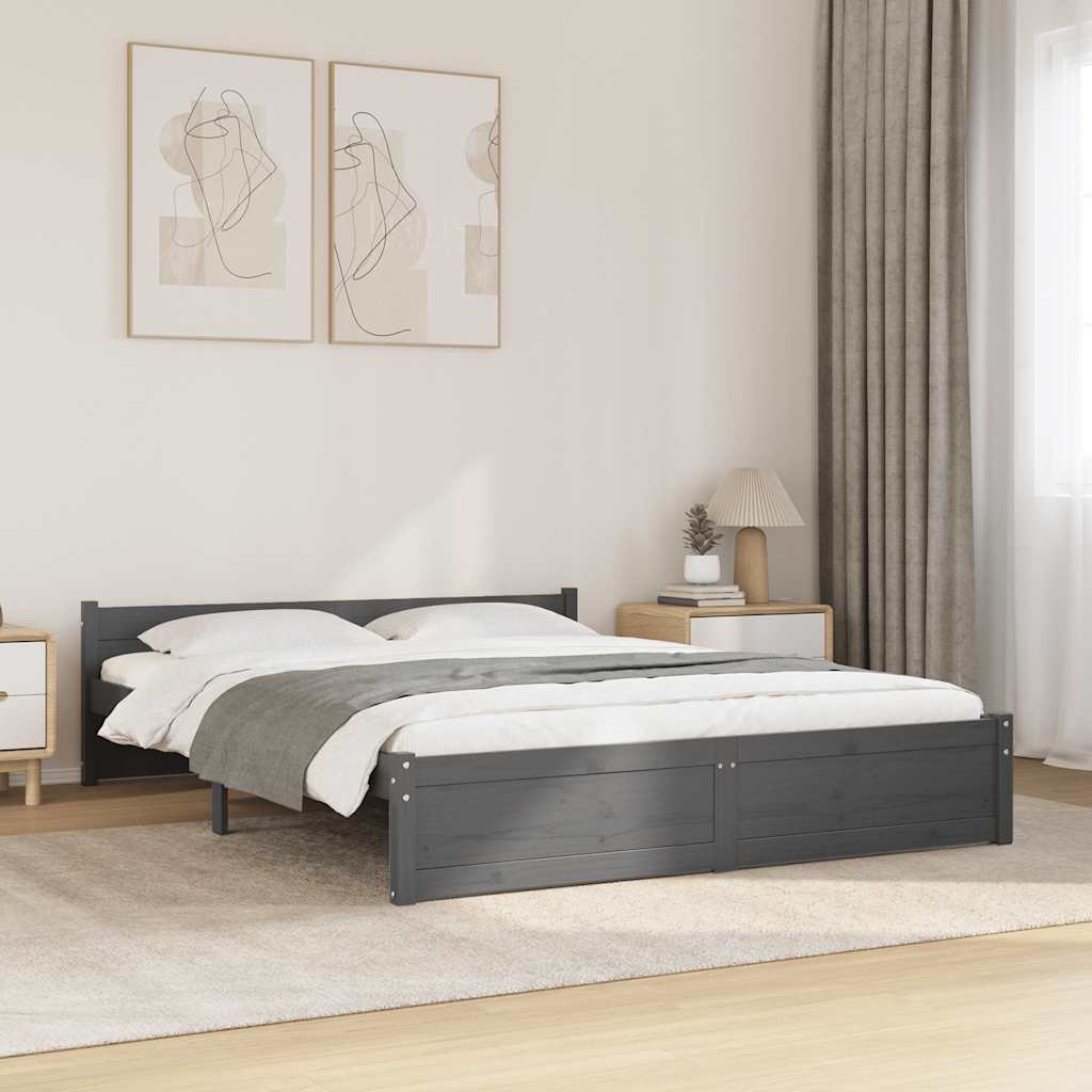 vidaXL Sängynrunko harmaa täysi mänty 135x190 cm Double