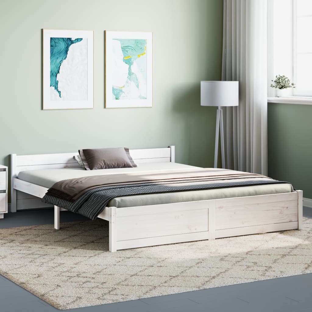 vidaXL Sängynrunko valkoinen täysi mänty 150x200 cm King Size