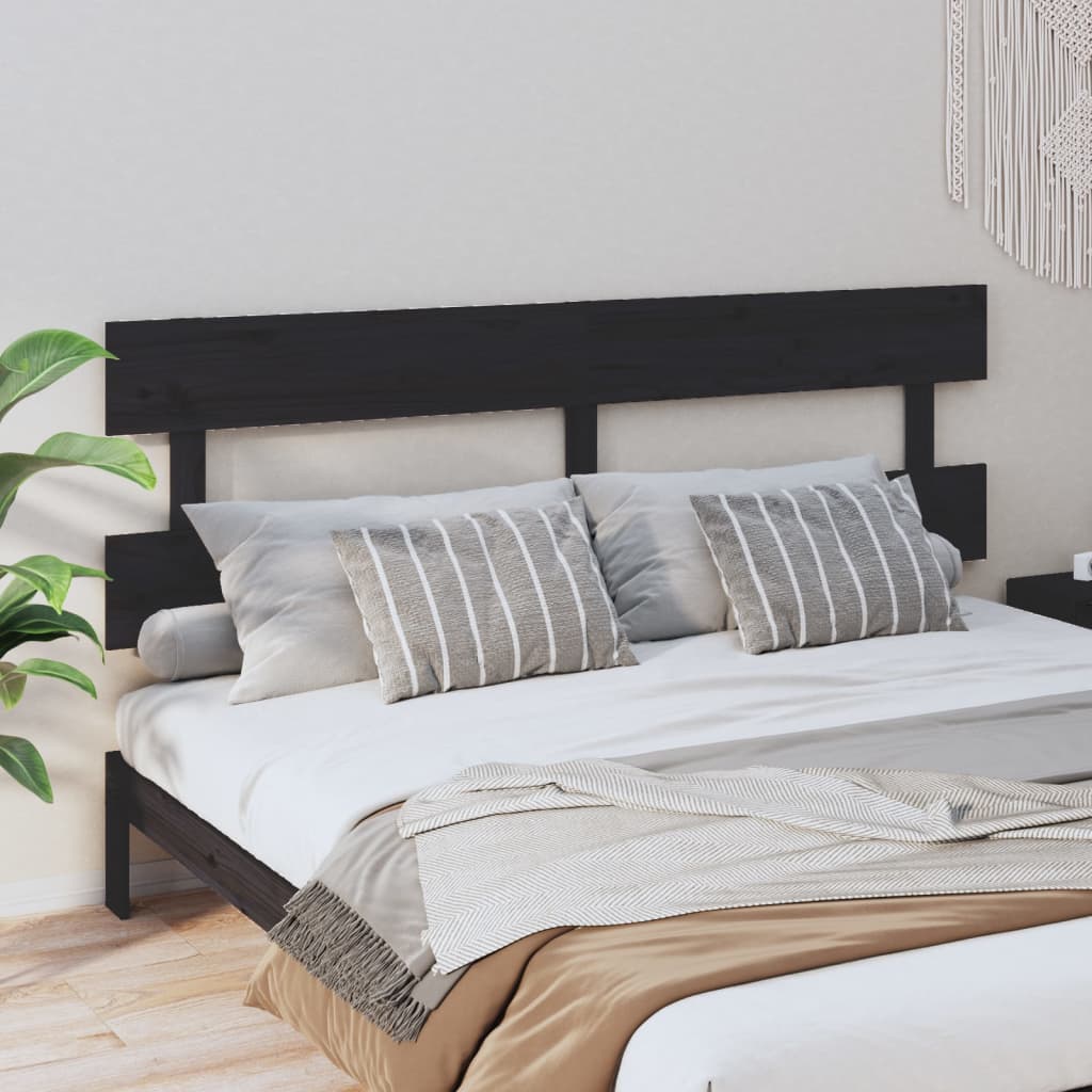 vidaXL Sängynpääty musta 184x3x81 cm täysi mänty