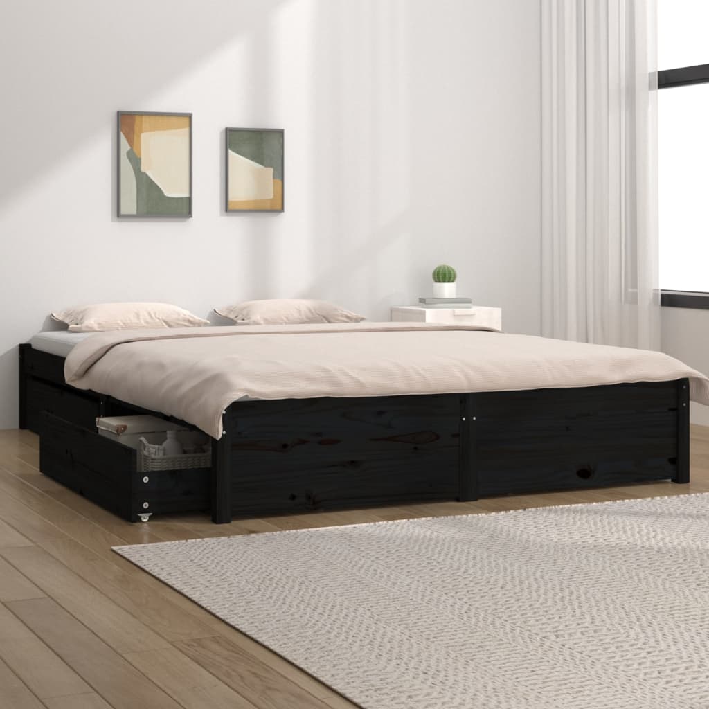 vidaXL Sängynrunko laatikoilla musta 120x190 cm Small Double