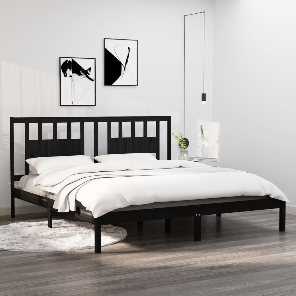 vidaXL Sängynrunko musta täysi mänty 200x200 cm