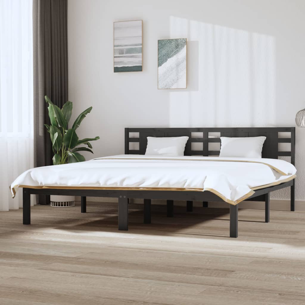 vidaXL Sängynrunko harmaa täysi mänty 200x200 cm