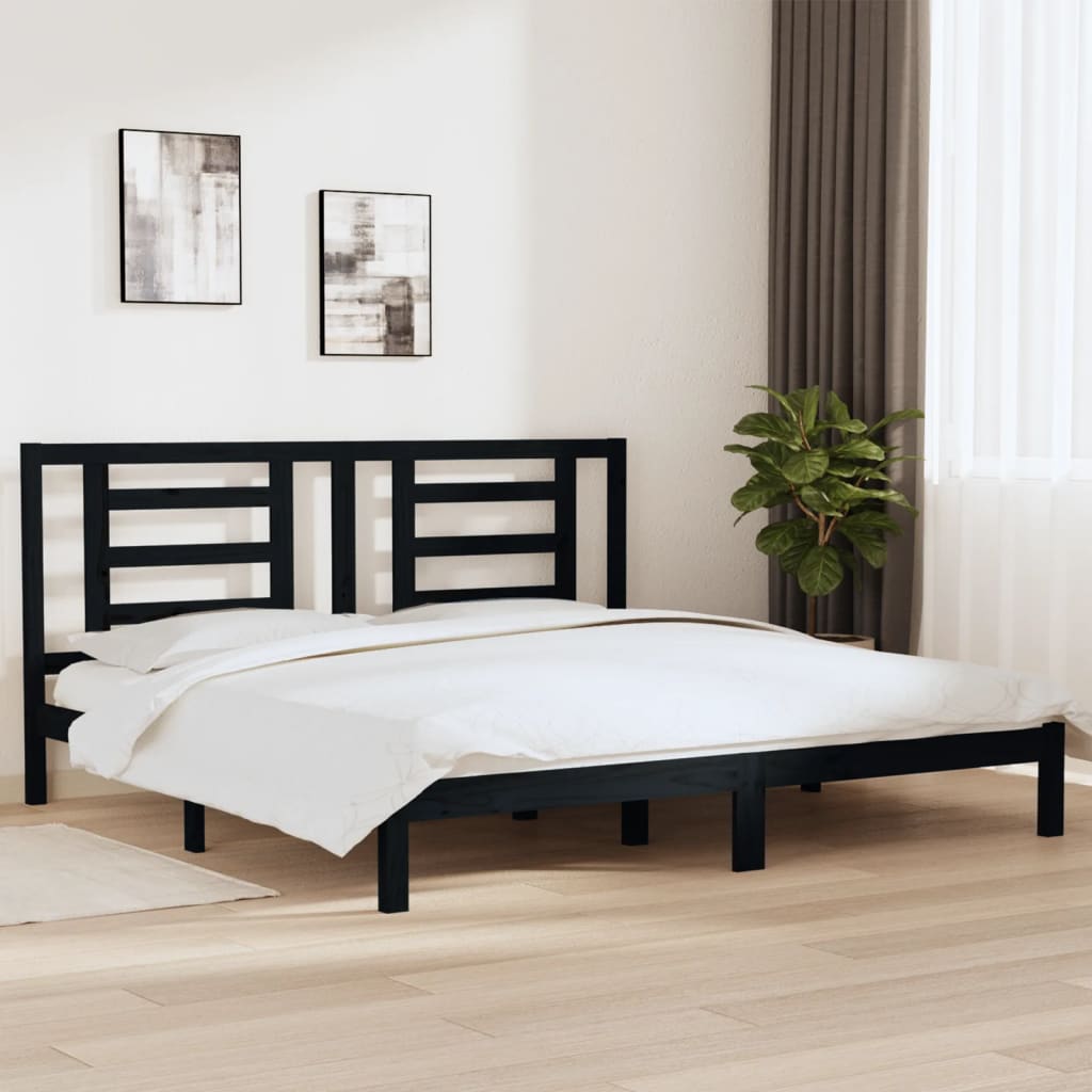 vidaXL Sängynrunko musta täysi mänty 200 x 200 cm