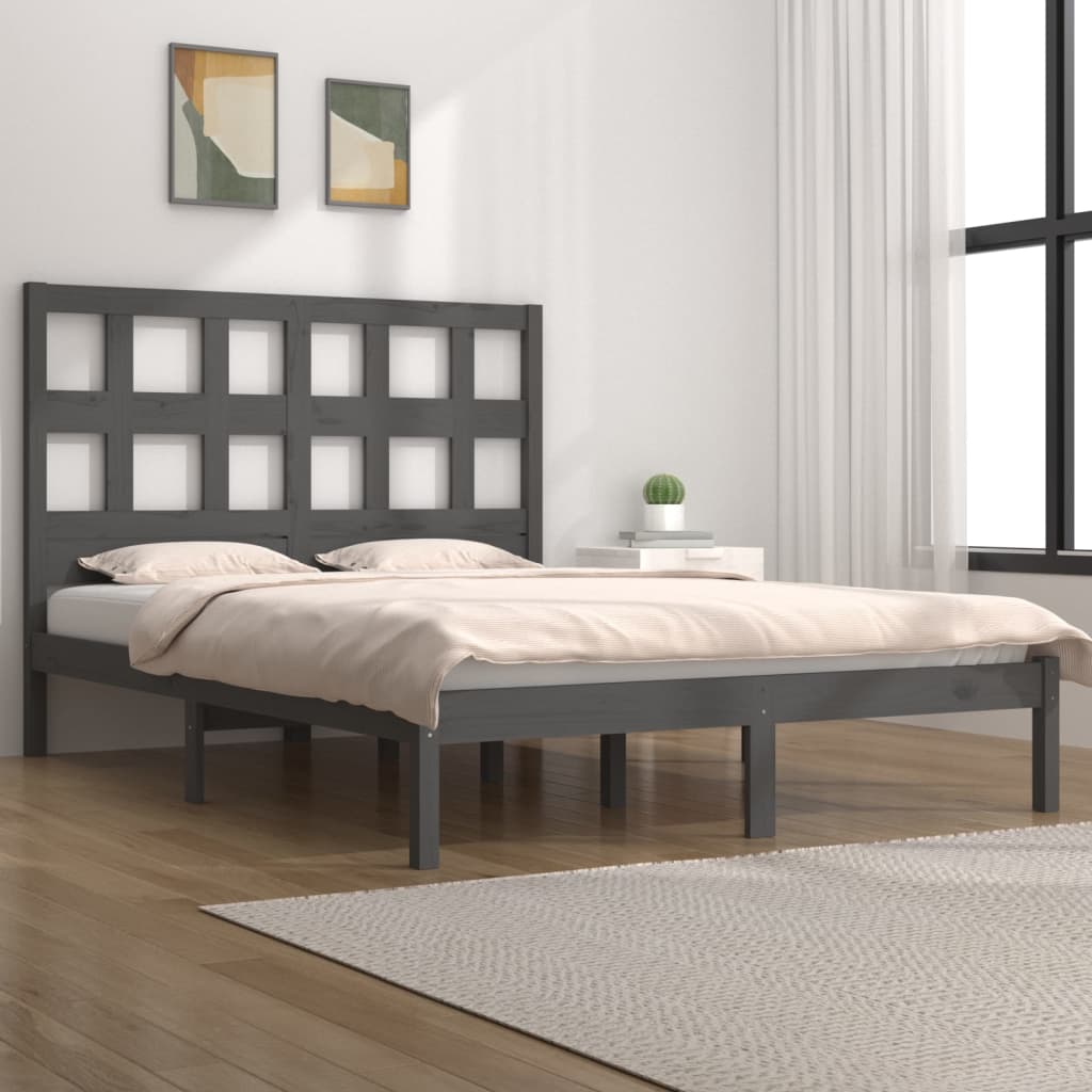 vidaXL Sängynrunko harmaa täysi mänty 150x200 cm King Size