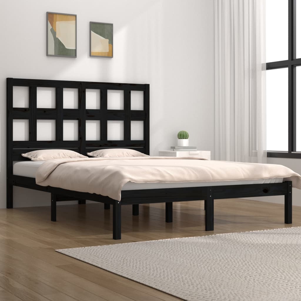 vidaXL Sängynrunko musta täysi mänty 200 x 200 cm
