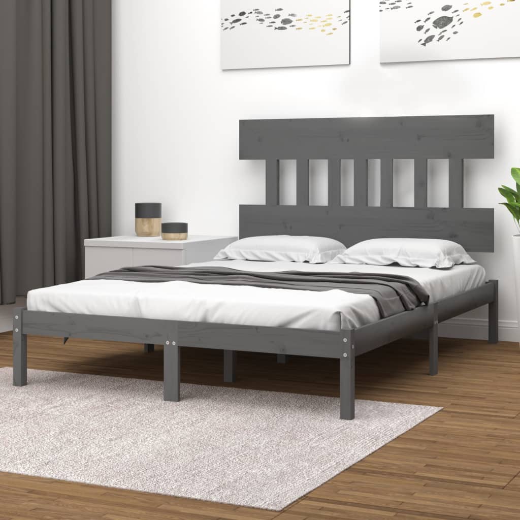 vidaXL Sängynrunko harmaa täysi mänty 135x190 cm Double