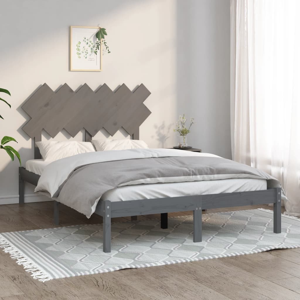 vidaXL Sängynrunko harmaa 135x190 cm Double täysi puu