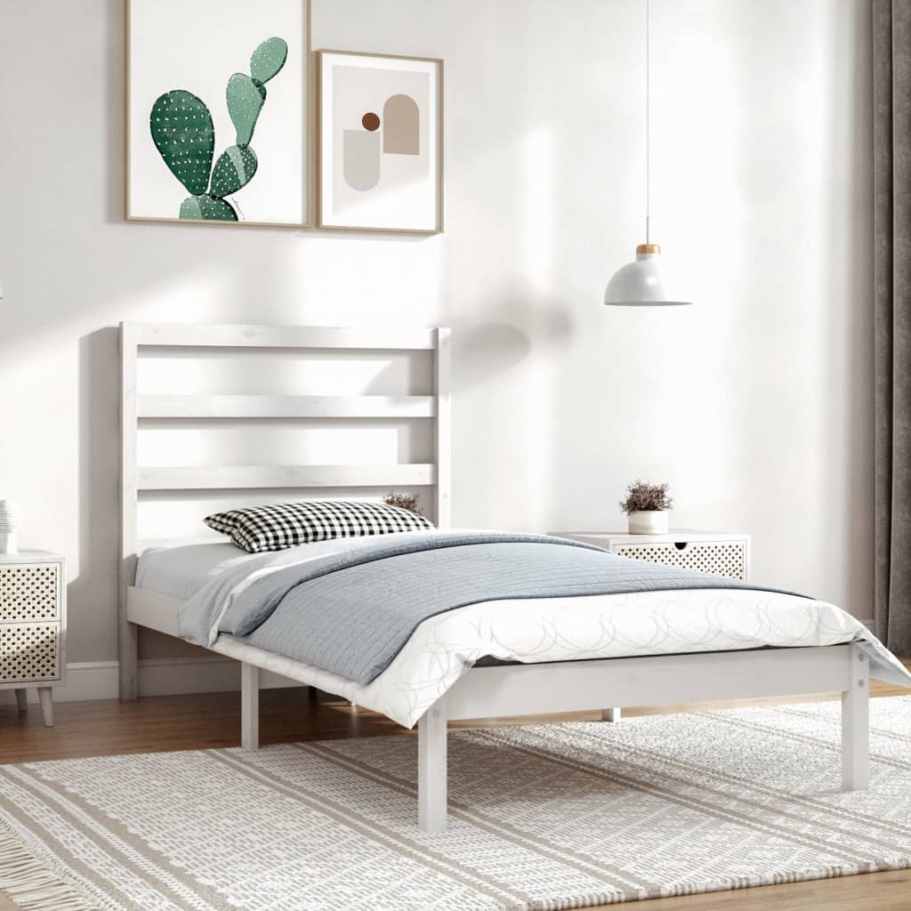 vidaXL Sängynrunko ilman patjaa valkoinen 90x200 cm täysi mänty