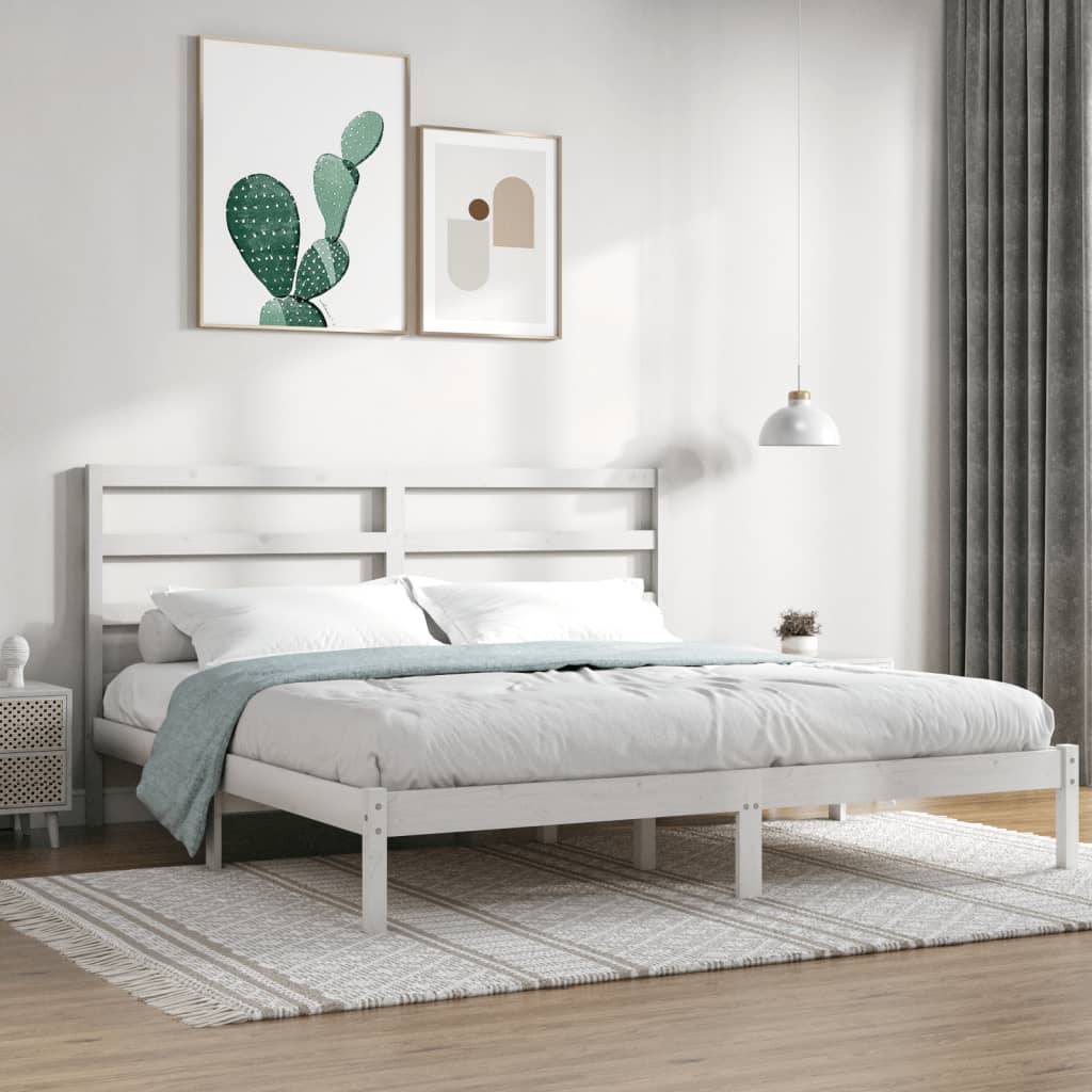 vidaXL Sängynrunko ilman patjaa valkoinen 200x200 cm täysi mänty