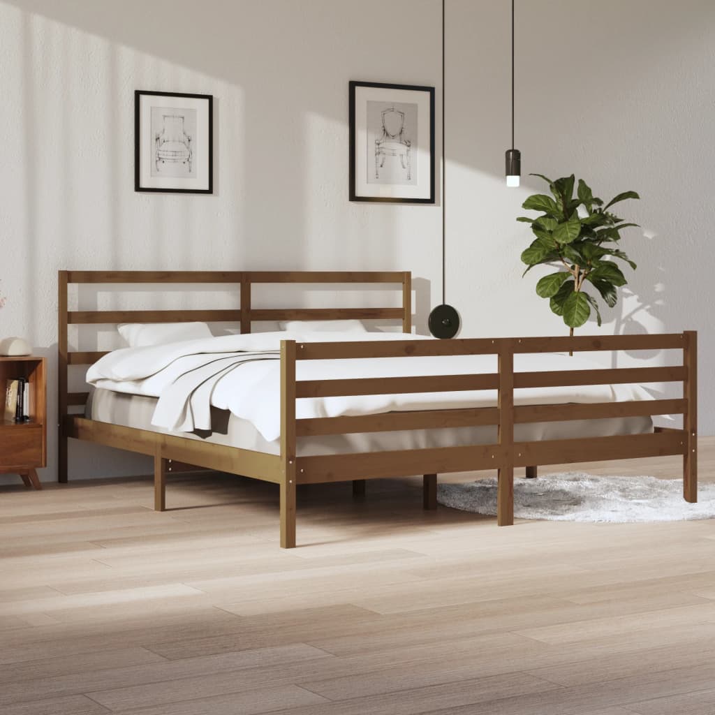 vidaXL Sängynrunko hunajanruskea täysi mänty 200x200 cm