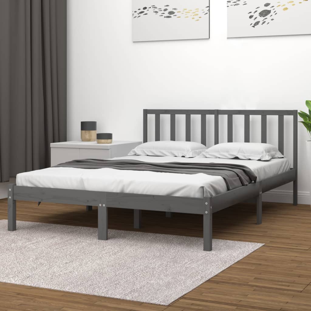 vidaXL Sängynrunko harmaa täysi mänty 135x190 cm Double