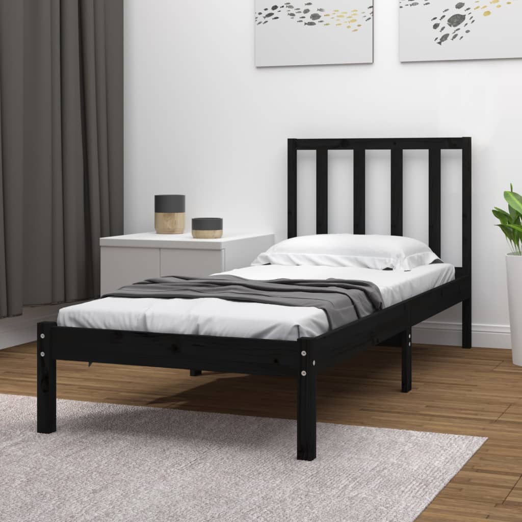 vidaXL Sängynrunko musta täysi mänty 75x190 cm Small Single