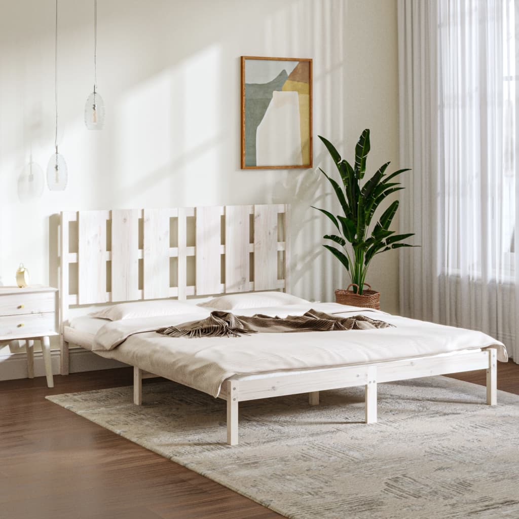 vidaXL Sängynrunko valkoinen täysi mänty 150x200 cm King Size