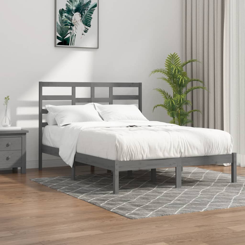 vidaXL Sängynrunko harmaa täysi mänty 135x190 cm Double