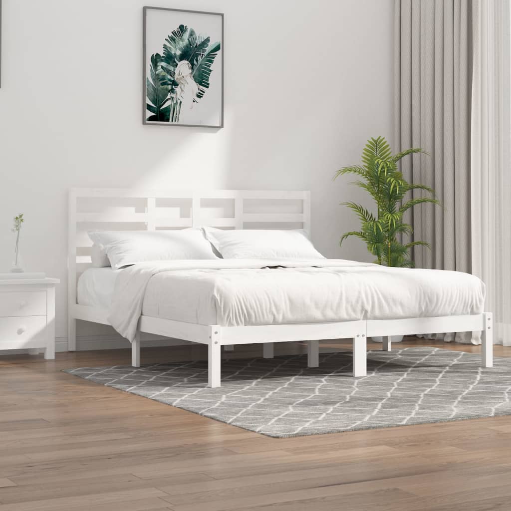 vidaXL Sängynrunko valkoinen täysi mänty 180x200 cm Super King