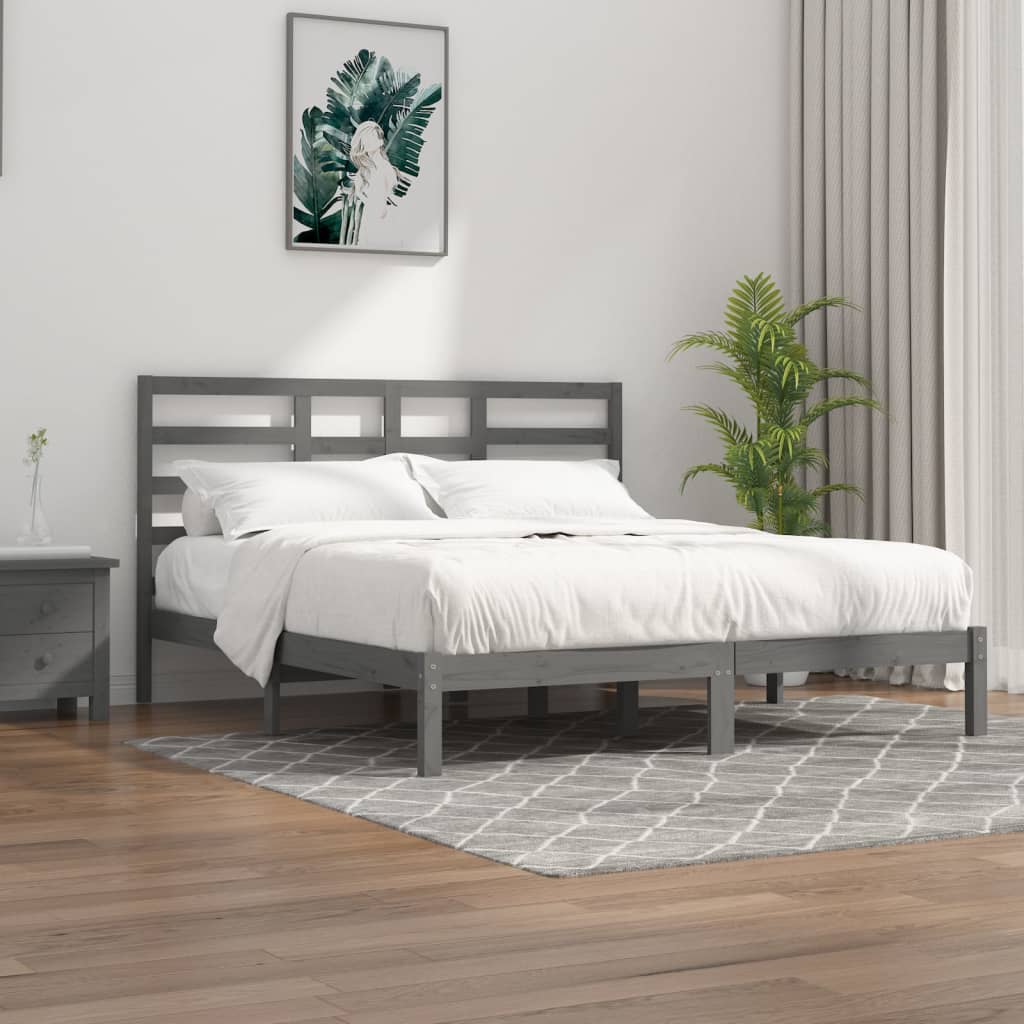 vidaXL Sängynrunko harmaa täysi puu 200x200 cm
