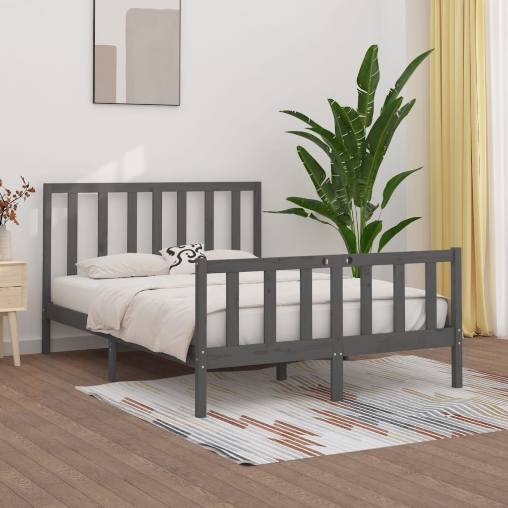 vidaXL Sängynrunko harmaa täysi mänty 150x200 cm King Size