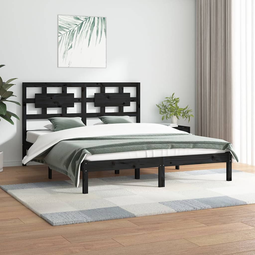 vidaXL Sängynrunko musta täysi mänty 200x200 cm