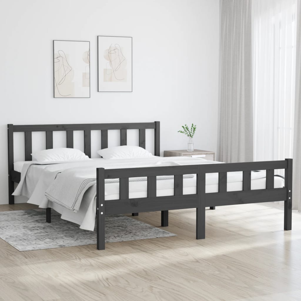 vidaXL Sängynrunko harmaa täysi mänty 150x200 cm King Size