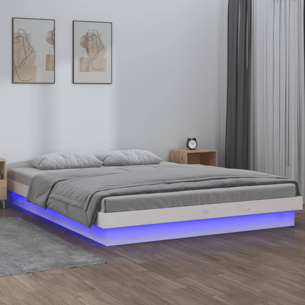 vidaXL Sängynrunko LED valkoinen 180x200 cm Super King Size täysi puu