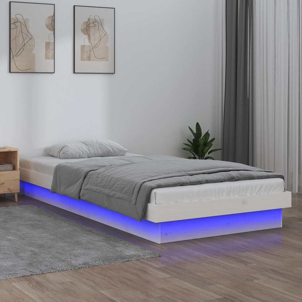vidaXL Sängynrunko LED valkoinen 75x190 cm Small Single täysi puu