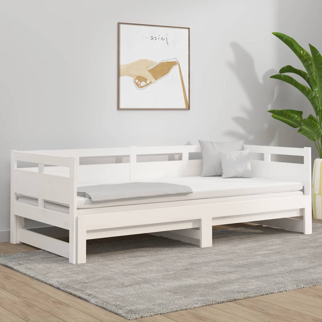vidaXL Päivävuode ulosvedettävä valkoinen täysi mänty 2x (90x200) cm