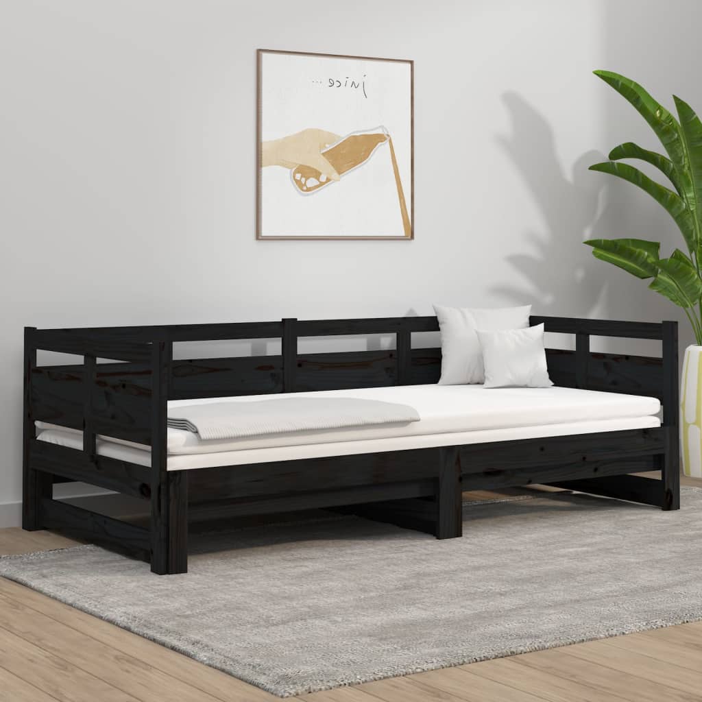 vidaXL Sohvasänky ulosvedettävä musta täysi mänty 2x (90x190) cm